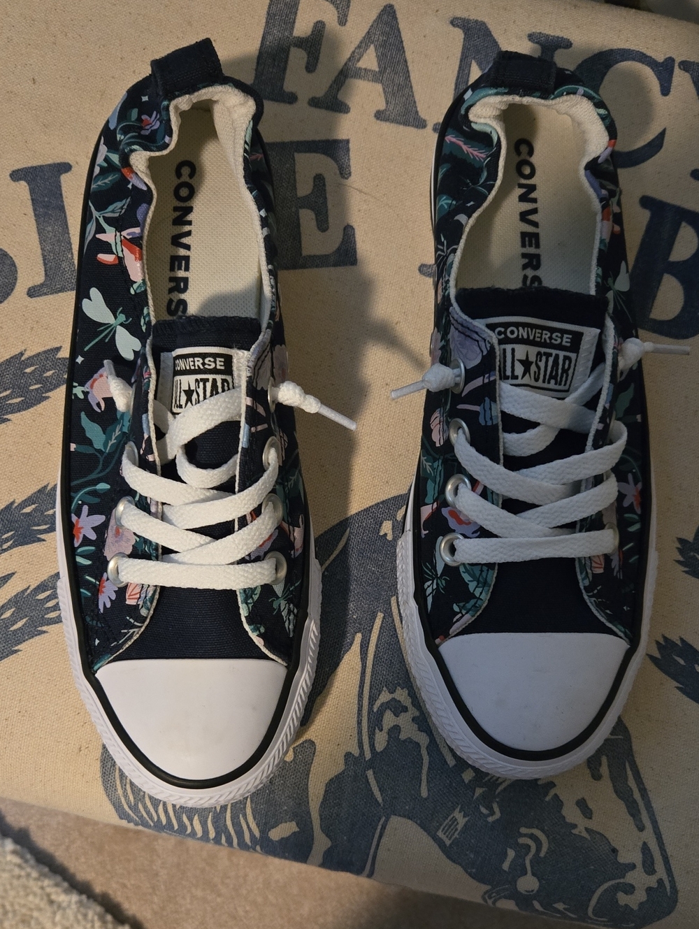 Converse Floral Low Top Sneakers - Black with Green and Pink Accents